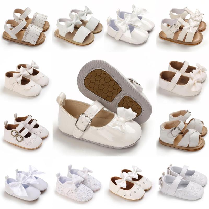 

First Walkers White Born Baby Shoes Non-slip Rubber Soles Girl Sandals Casual Elegant Princess Breathable Baby's Walking ShoesFirst, C-428 white