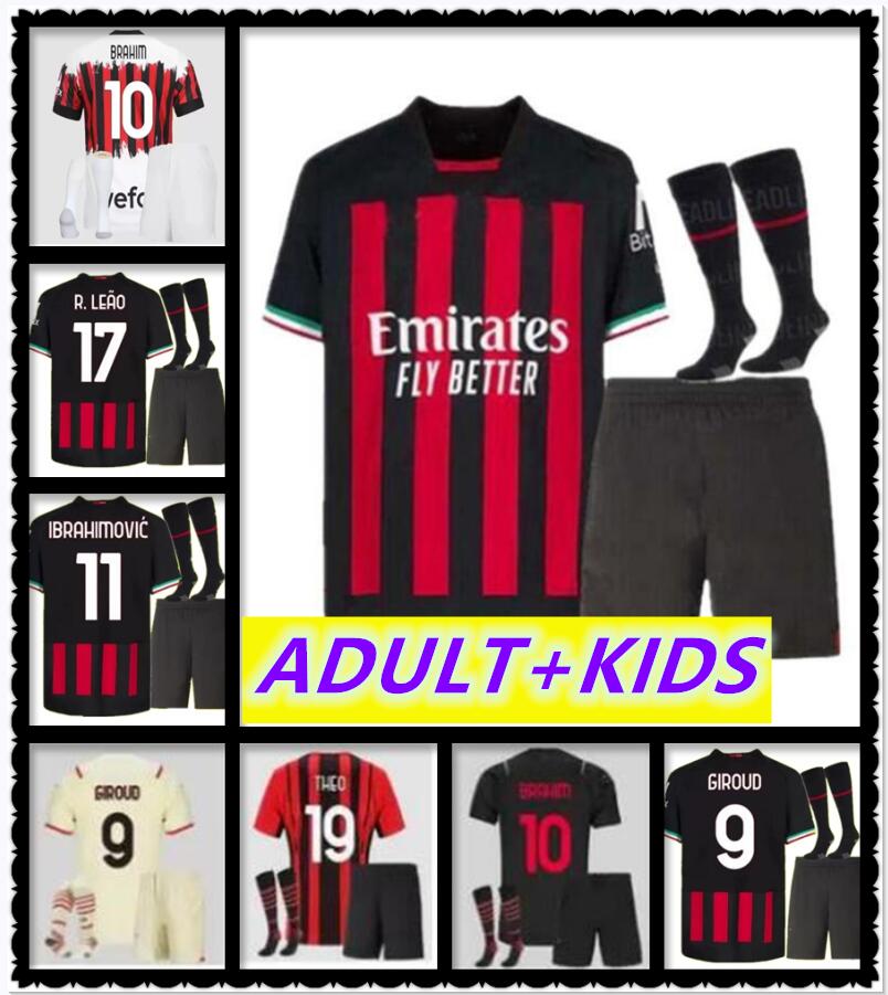 

GIROUD 22 23 Soccer jersey TOMORI IBRAHIMOVIC R.LEAO LAZETIC MALDINI KALULU THEO kit 2022 2023 TONALI A.REBIC theo brahim Ac Milans football shirt adult kids kit set, 21/22