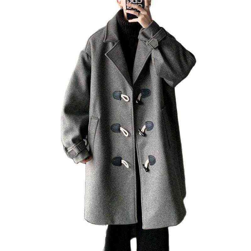 

Men's Wool & Blends 2021Autumn And Winter Horn Buckle Japanese Woolen Coat College Style Long T220810, Black