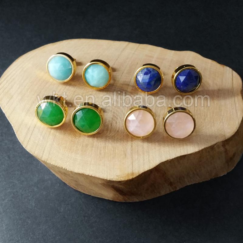 

Dangle & Chandelier WT-E246 Wholesale 5pcs Round Stone Earring Natural Crystal Earrings With 24k Gold Electroplated 10mm Charm EarringsDangl