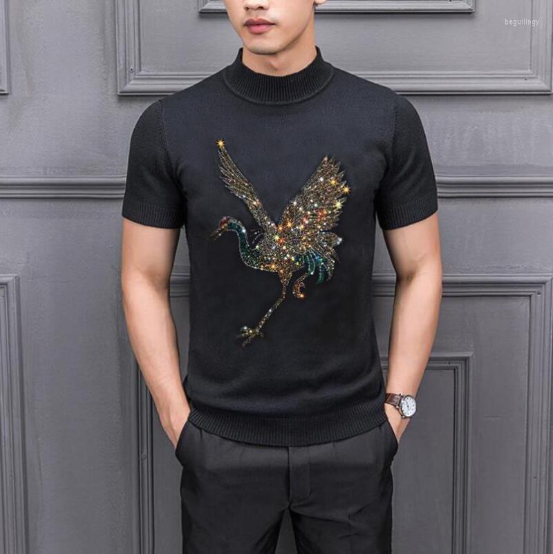 

Men' Sweaters Autumn Winter Short Sleeve Rhinestones Male Sweater Boy Loose Pullover Men Slim Thin Casual Knitwear Knitted Oversized H Begu, As show