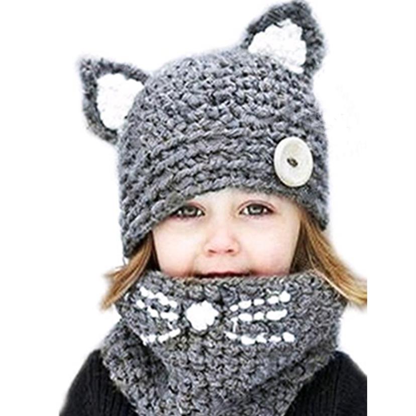 

Cute Knitted Hat Animal Cat Ear Hats For Baby Girl Fashion Winter Beanie Hat For Neck Protection314r, Color 1