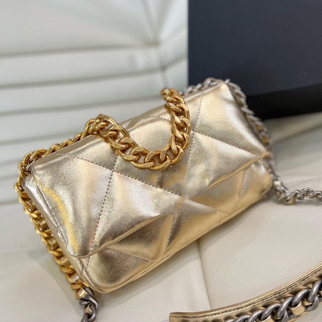 

Classic 19 Mini Flap Bags Colorful Multicolor Laser High Quality Genuine Leather Handbags Gold Silver Metal Chain Crossbody Bag Luxurys Designer Shoulder Bag 20 CM, Box