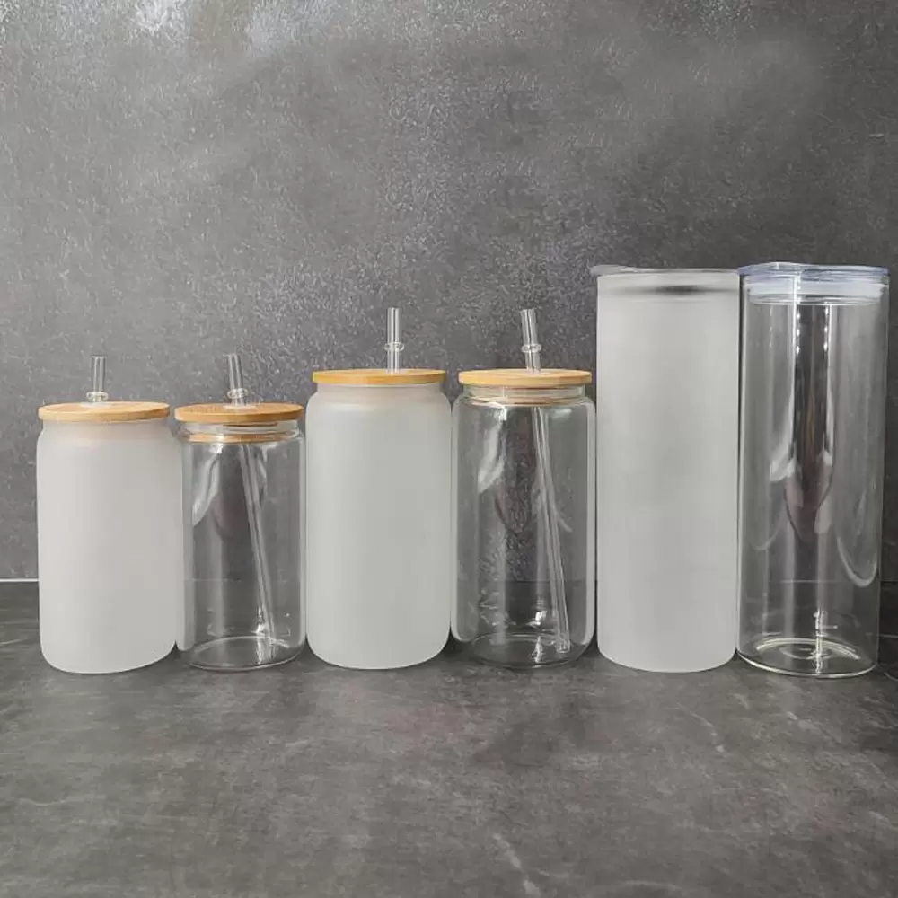 

12oz 16oz 25oz mason mug Sublimation glasses tumbler cola glass can Skinny cup Bamboo Lid, As picture shows
