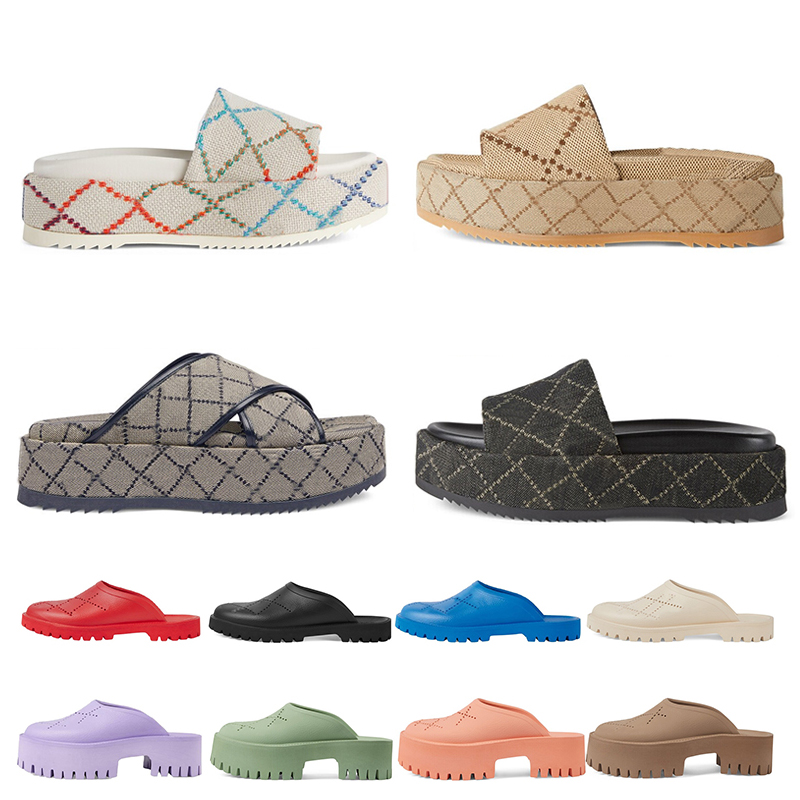 

2022 Platform Designer Slides Slippers Sandals Flat Summer luxury Slide for men women Rubber Leather Loafers Ladies Fashion Heightening Slider Scuffs Sandal 35-45, D24 32-42