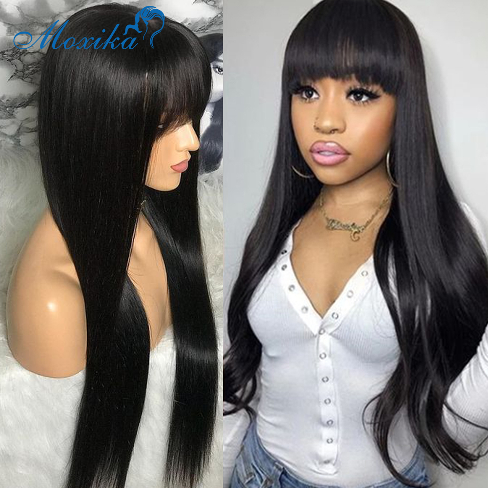 

LX Brand Human Hair Wigs With Bangs Human Hair Wigs For Black Women 150 Remy Brazilian Hair Wigs Straight Human Full Machine Wigfactory, 150 no lace wig