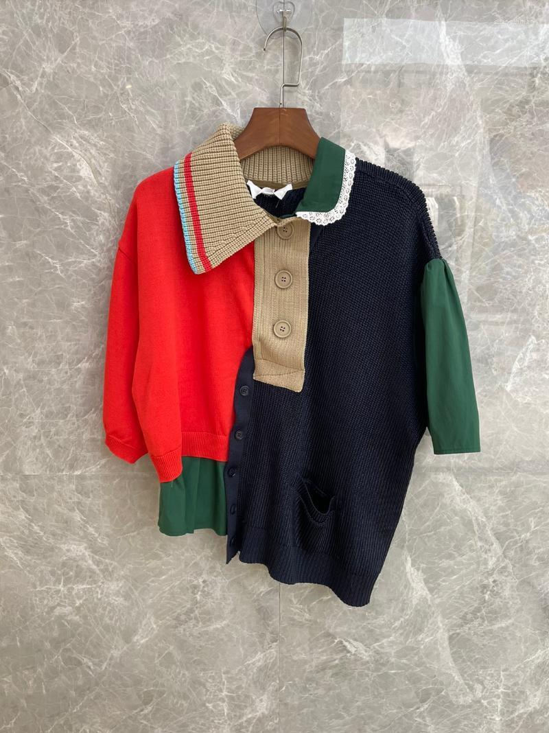 

Women' Blouses & Shirts 2022SS Summer High Quality Patchwork Knitted Short Sleeve Tops Female Casual T-Shirt 2 Color Tutu Stre22, Gray