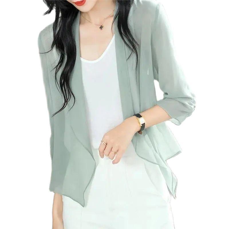 

Women's Jackets Women's Summer 2022 Chiffon Top With A Cardigan Thin Air Conditioner Cropped SleevesWomen's, White