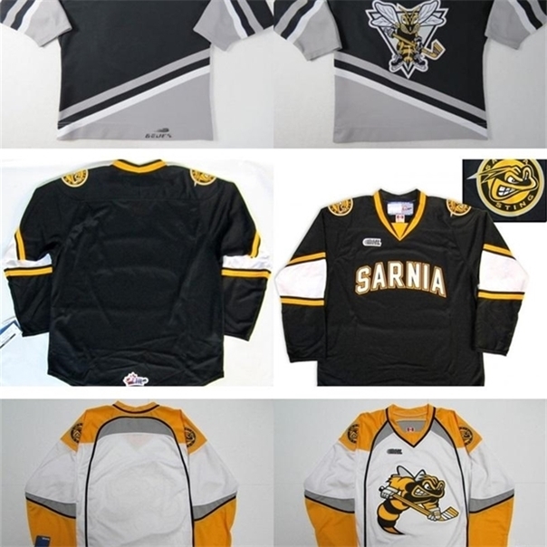 

C26 Nik1 2016 Cheap Customize OHL Sarnia Sting Jersey Mens Womens Kids Stitched Hockey Jerseys Custom Any name Any NO.Goalit Cut Jerseys, White