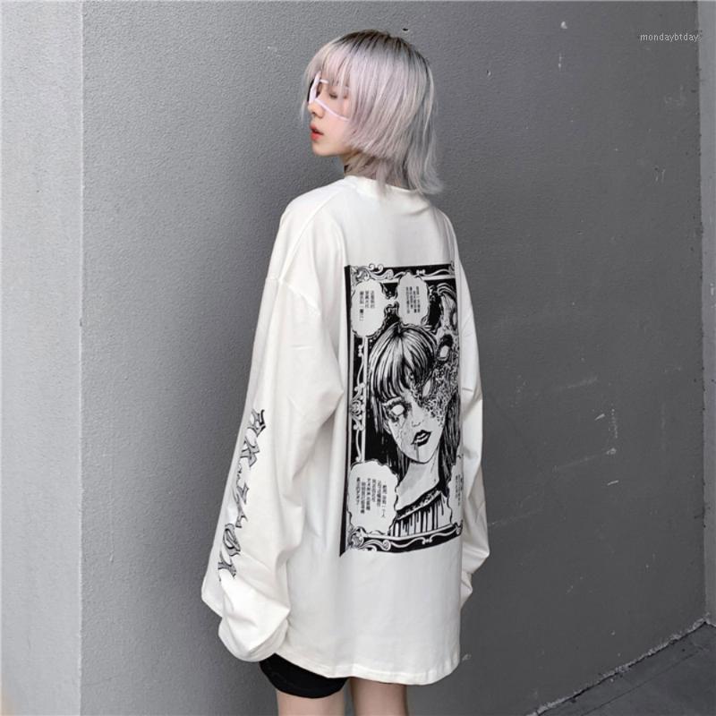 

Women' T-Shirt ZOTTSOZ Japanese Harajuku Anime Cartoon Girl Print Long Sleeve T-Shirts Women 2022 Fashion Cotton Casual Loose Korean Tees T, White