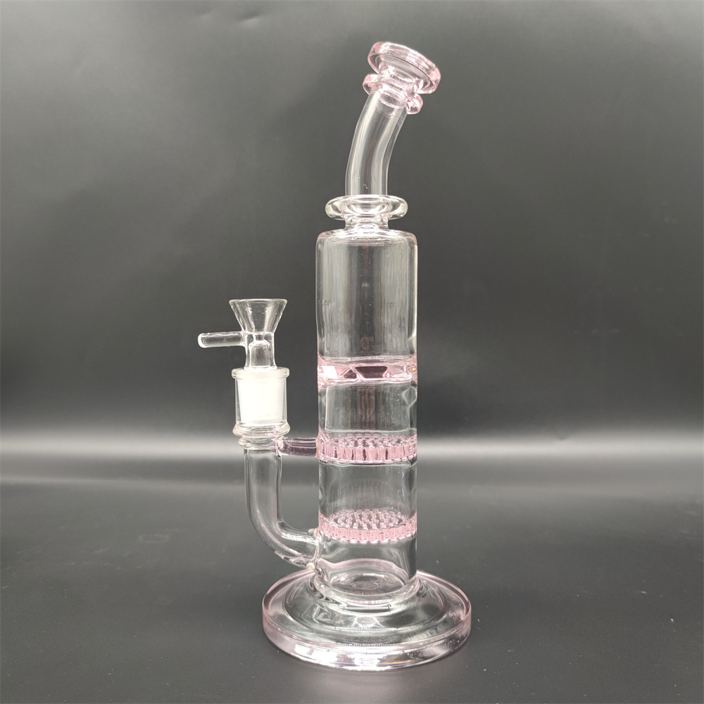

9 In Pink Three Layers Tire Comb Filter Lady Bong Hookah Water Pipe Bong Glass Bongs Waterpipe 14mm Bowl US Warehouse