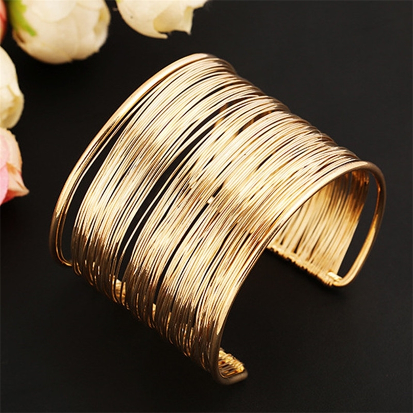 

Fashion Womens Multilayer Metal Wires Strings Open Bangle Wide Cuff Bracelet Girls Fashion Jewelry Accessories Gift 220716