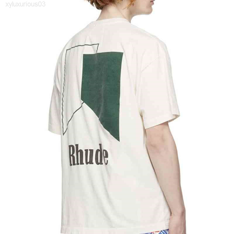 

1 1 Version Rhude Vintage Print T-shirt Men Women Couple 100% Cotton t Shirt Hip Hop High Street Oversize Tee, White