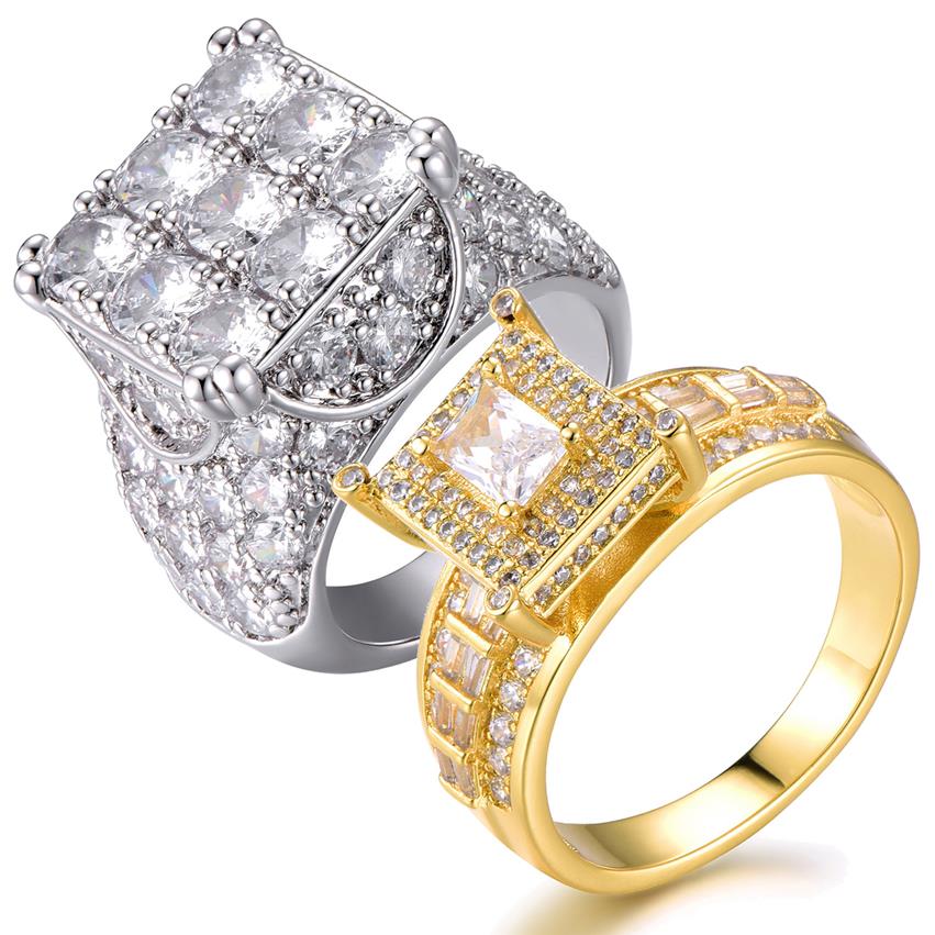 New personalized Gold Women Mens Full Diamond Iced Out Man Wedding Engagement Rings CZ Pinky Ring Hip Hop Rapper Jewelry Gifts for2348-image-760702931