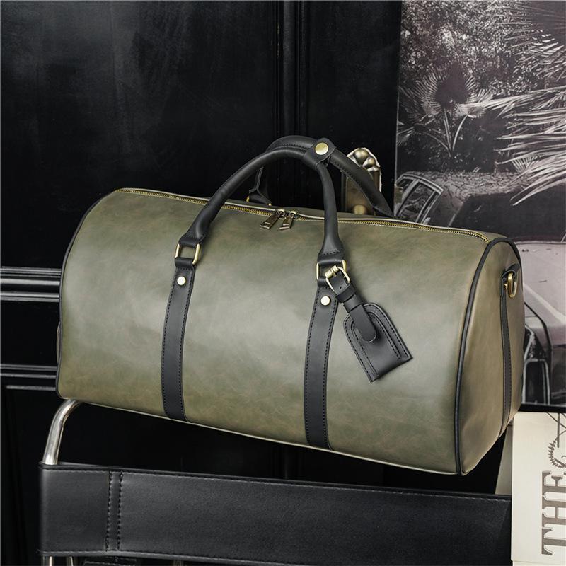 Duffel Bags Xiao.p Fashion Men's High Quality Pu Leather Green Handbag Travel Bag Leisure Fitness With Shoes Single Shoulder-image-760953409