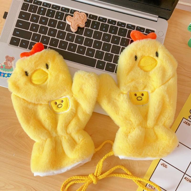 

Five Fingers Gloves Chick Dinosaur Cartoon Bear Adult Student Women Plush Halter Korean Style Mittens Full GlovesFive