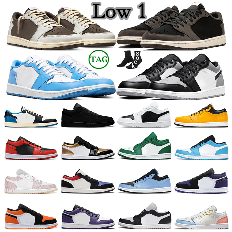 

Basketball Shoes 1 Low For Mens Womens 1s Lows Travis Scotts Shadow Toe UNC Panda Paint Drip Mocha men trainers sports sneakers, #35 royal yellow