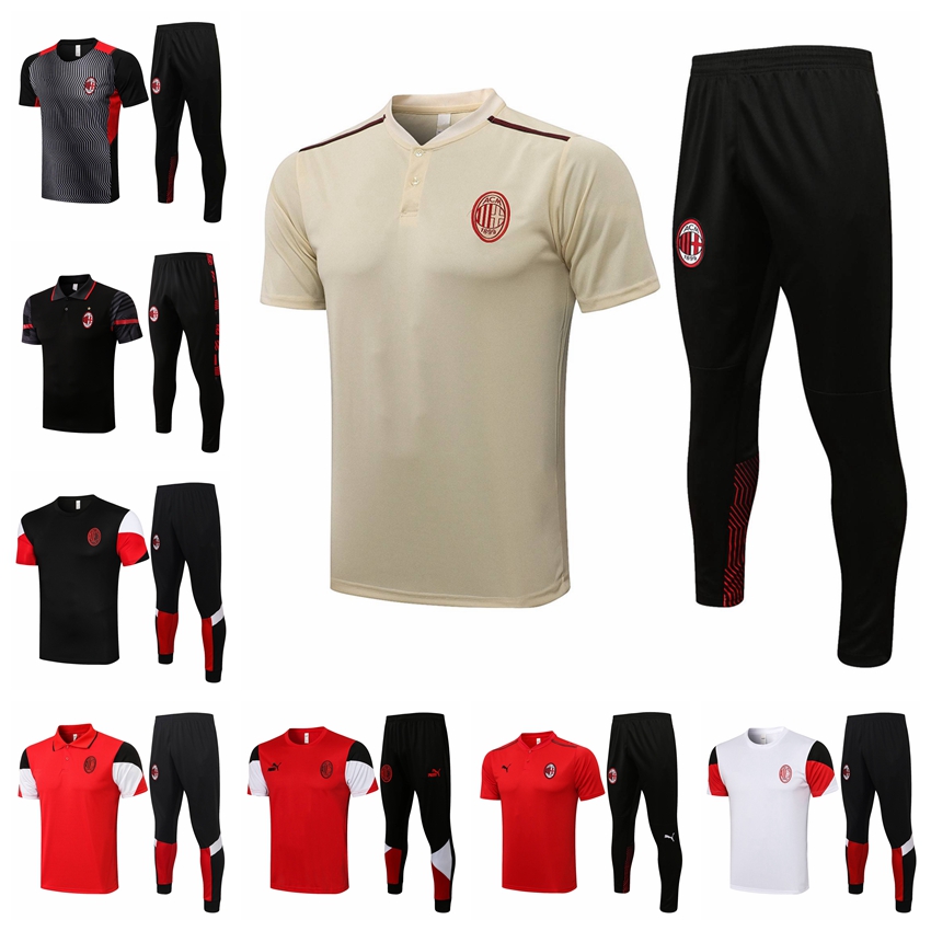 

21/22 New AC Milans Tracksuits Polo Short Sleeve Jacket Training Suit Jogging Set Football Soccer Jerseys Kit Chandal BRAHIM GIROUD Survetement Maillots De Foot E010