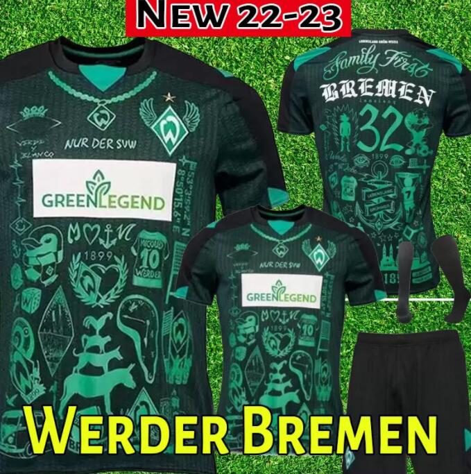 

22 23 Werder Bremen SPECIAL SOCCER JERSEY Marvin Ducksch Leonardo Bittencourt BLACK GREEN 2022-2023 How Deep is Your Love football shirts TOP THAILAND men kids kit