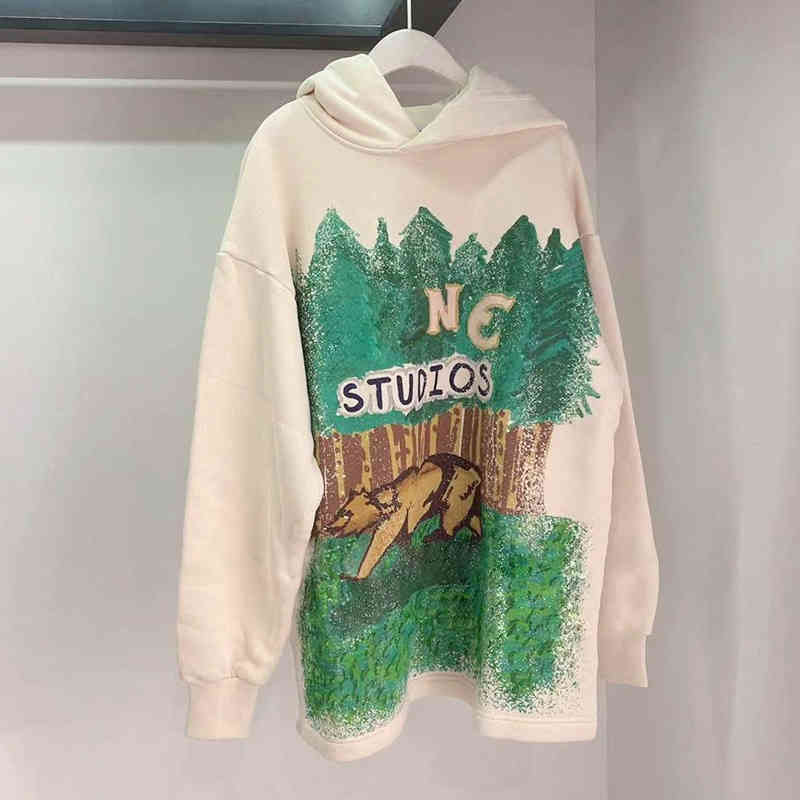 

High Quality Swedish Minority Ac2021 Autumn New Loose Long Sleeve Drawing Letter Printing Graffiti Hoodie Women's Fashion, Creamy-white