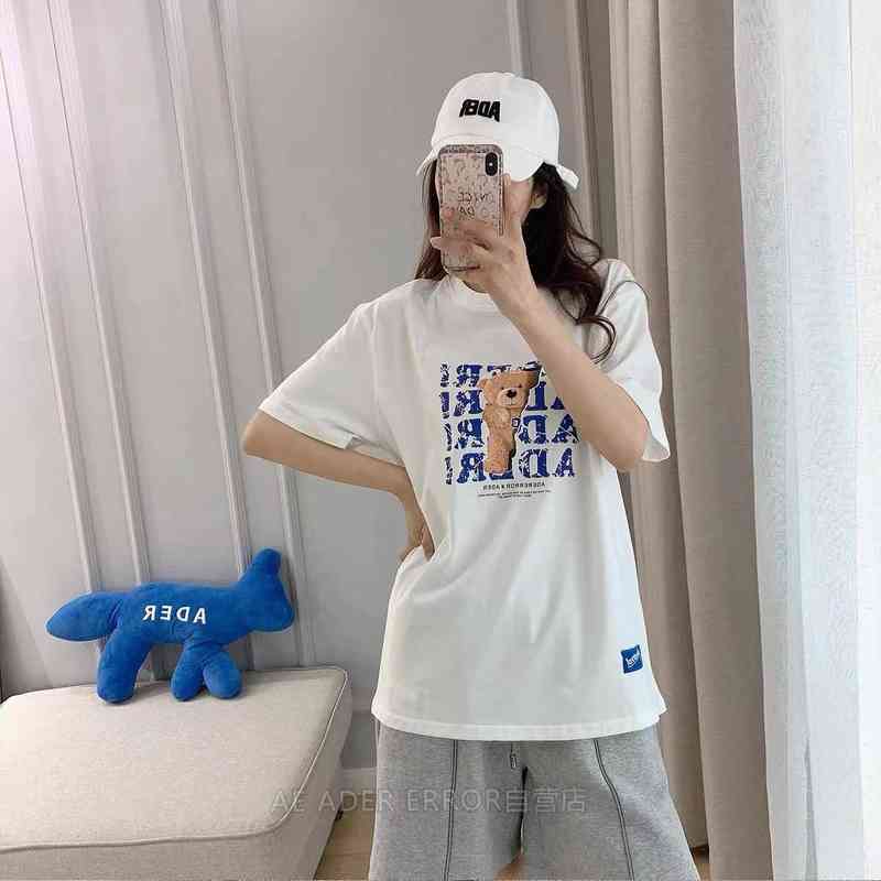 

Ader Error Letter Teddy Bear Print Embroidered Shortsleeved Tshirt Summer High Quality Men and Women Couple Loose Top, White