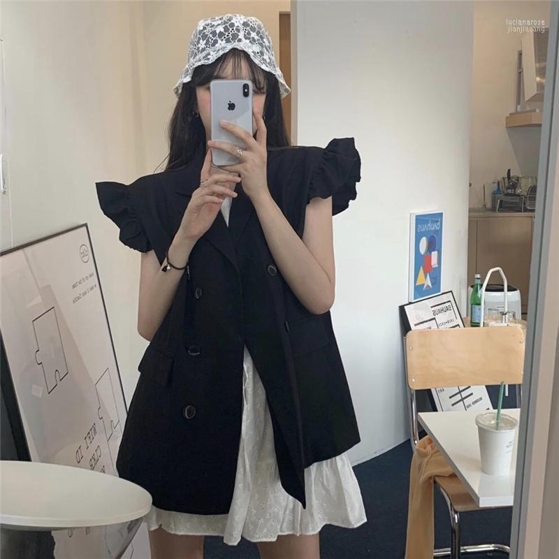 

Women's Vests Fashion Ruffle Stitching Loose Suit Double Breasted Vest Luci22, Falbala coat