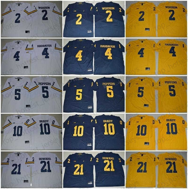 

NCAA Michigan Wolverines Football Jersey 4 Jim Harbaugh 10 Tom Brady 3 Rashan Gary 21 Desmond Howard Charles Woodson Jabrill Peppers College, Yellow