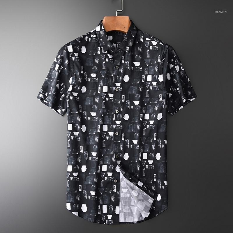 

Men's Casual Shirts Summer Mens Luxury Abstract Pattern Allover Printing Dress Plus Size 4xl Camisa Masculina Man, Black hc-19053