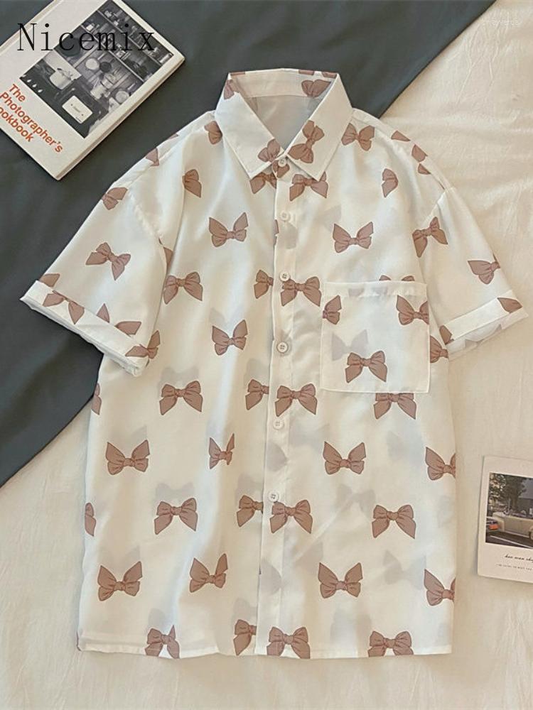

Women's Blouses & Shirts Bow Print Girl Shirt Fashion Woman 2022 Retro Korean Niche Grunge Trend All-match Half-sleeve Top Harajuku Streetwe, 31381 white
