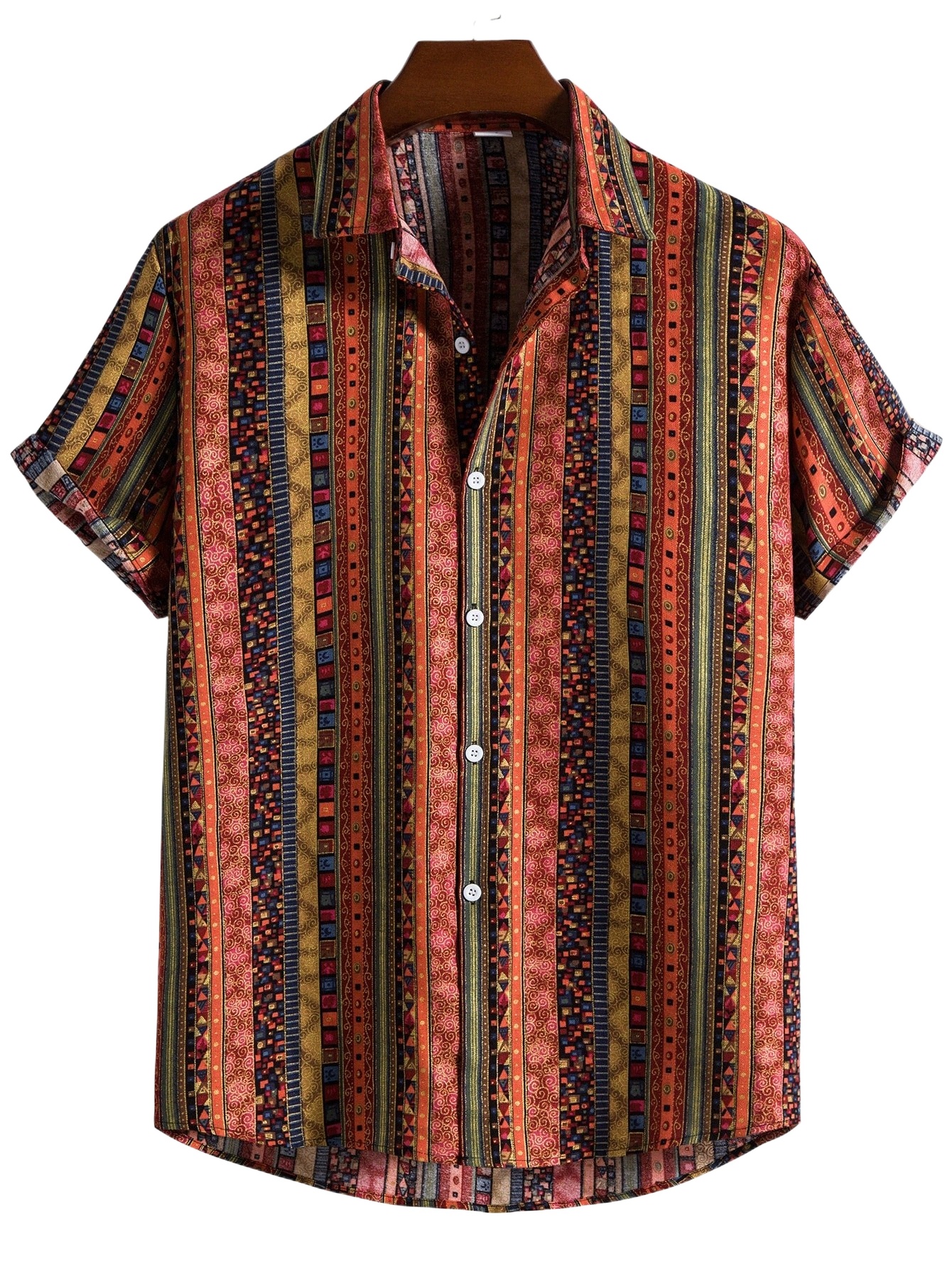 

men Random Scroll & Geo Print Shirt G2wO#, Multicolor