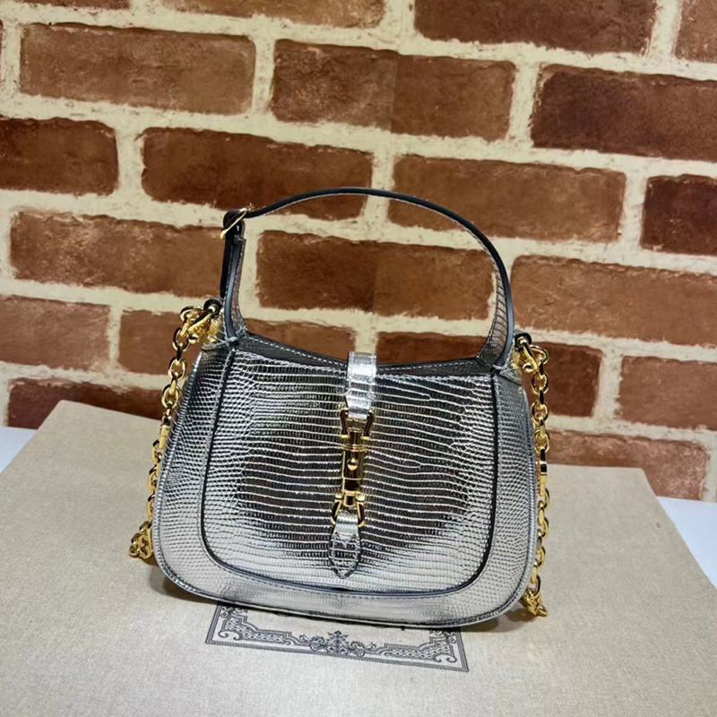 

5A quality underarm shoulder bag Jakie 1961 vintage gold buckle bags diagonal bag designer hobo purse leather handbag, Silver lizard pattern