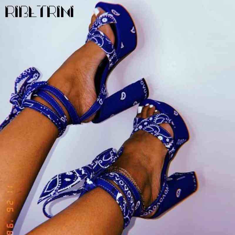 

Sandals on Sale Big Size 43 Ins Hot Paisley Print Heels Summer Peep Toe Platform High Women s Ankle Strap Shoes 220402, Red