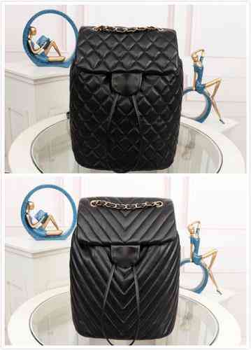 

Luxury Brand design 91121 Letter plaid Backpack woman's V-shaped Shoulder Chain CC bag lambskin vintage handbag real Leather messenger bags travel bag, Picture show