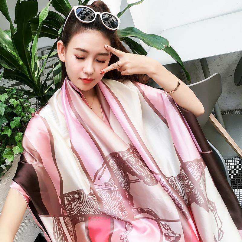 Women's Swimwear Women Summer Beach Swimsuit Cover Up Ladies Designer Horses Print Bikini Sarong Stole Silk Dress Pareos Playa Mujer-image-762938151