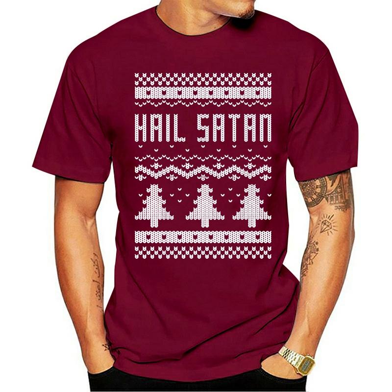 

Men' T-Shirts Tee Shirt Design MenShort Hail Satan Ugly Christmas Sweater MenCrew Neck Printed, White