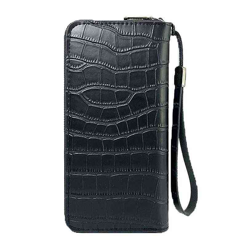 

New Men's Wallets Long Stone Pattern Business Wristband Embossed Vertical Short Open Suit Bag Monederos Plus Soft Wallet, Brown 2