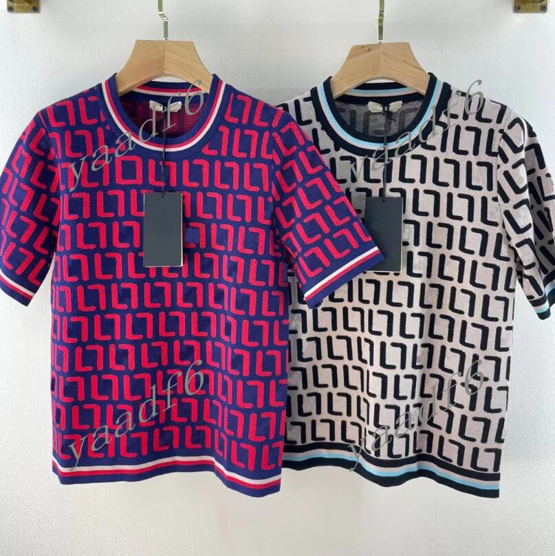 2022 Spring Fashion Designer High-end Womens Knits Wear Women's T-Shirt Luxury Round Neck Classic Retro F Letter Print Jacquard Knitwear Wom