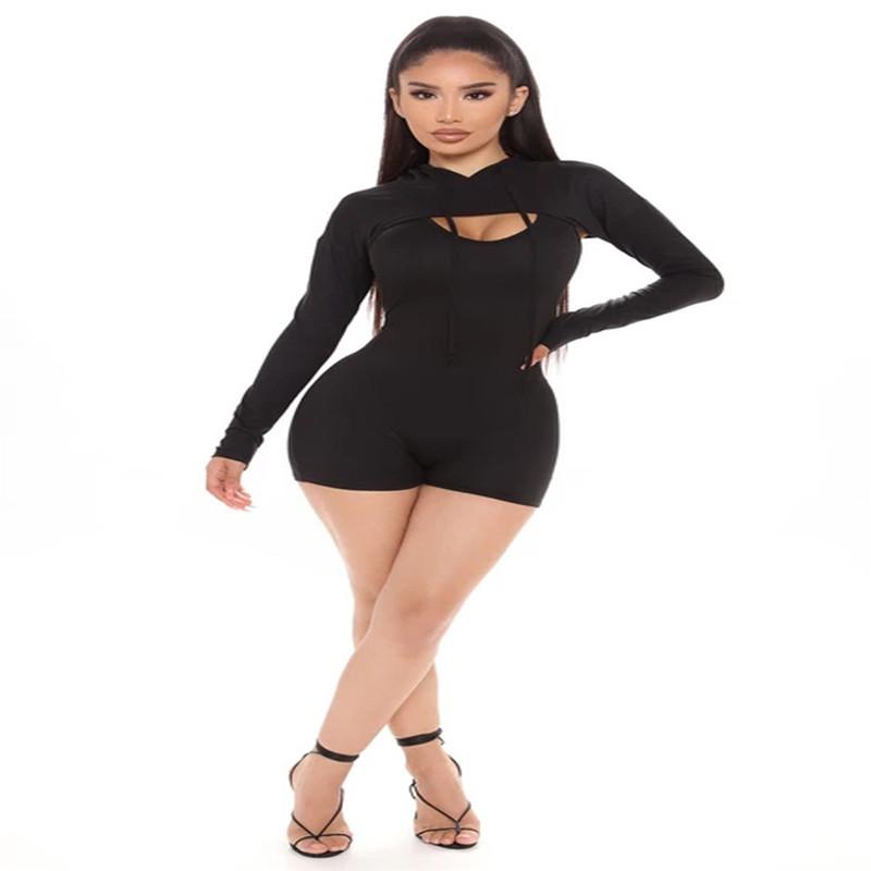 

Women' Tracksuits Summer Recommended Hoodie With Long Sleeves And Tight Shorts Club Fashion Trend Personalized Women SuitWomen, Black