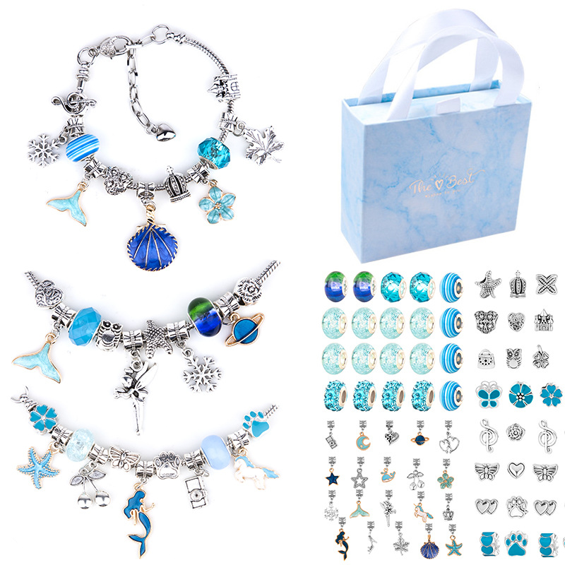 Jewelry Sets DIY strand blue ocean children's Bracelet Sets Antique Hand Beaded Bracelets Gift Set Box-image-771371034