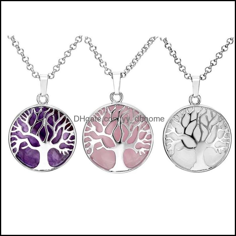 

Pendant Necklaces Pendants Jewelry Natural Stone Tree Of Life Gem Necklace Chakra Reiki Healing Crystals Round Drop Delivery 2021 Kblen