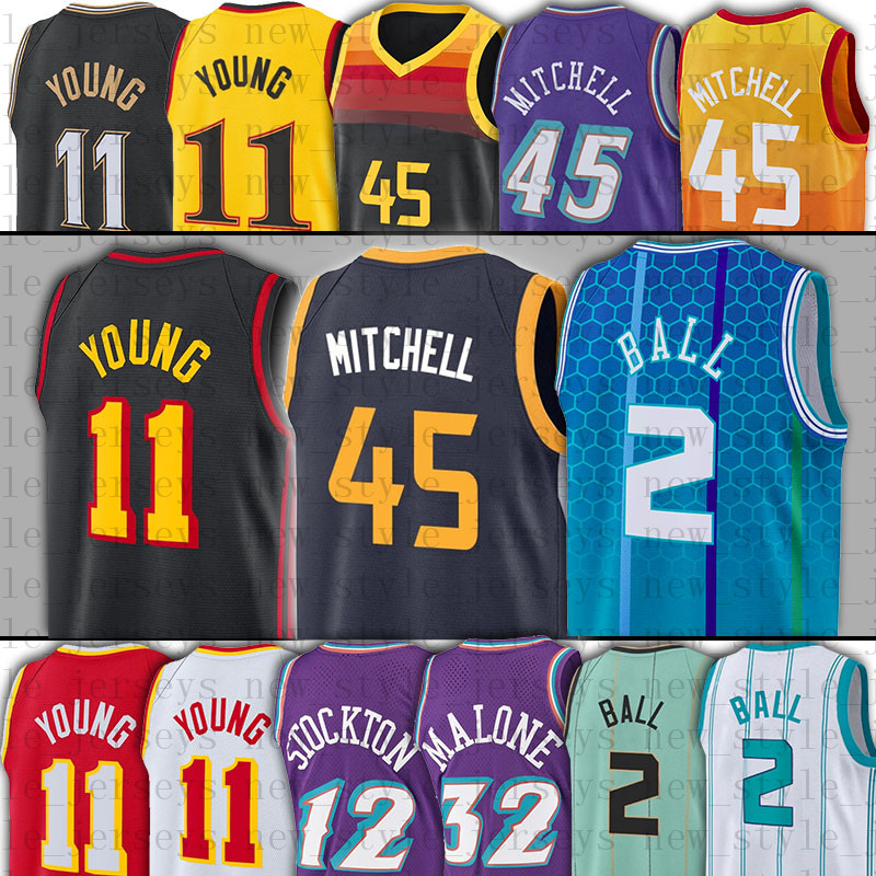 

Mitchell 45 Donovan Ball Hornet 2 LaMelo Basketball Jerseys Young 11 Jazzs Trae 12 John 32 Karl Stockton Malone 1996 1997 Ness Purple Jersey, Men