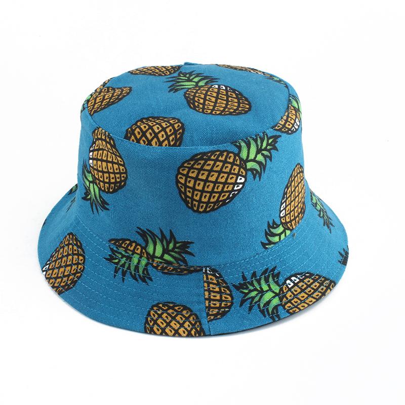 

Berets Panama Designer Summer Hats For Women Men Reversible Bucket Hat Fruit Pineapple Print Fishing Hip Hop CapBerets, Pineapple black