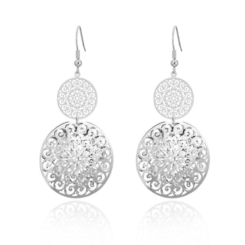 

Dangle & Chandelier Hollow Flower Circle Drop Earrings Loose Crystal Gold Silver Color Round Classic Pattern Long Arete 2022 JewelryDangle