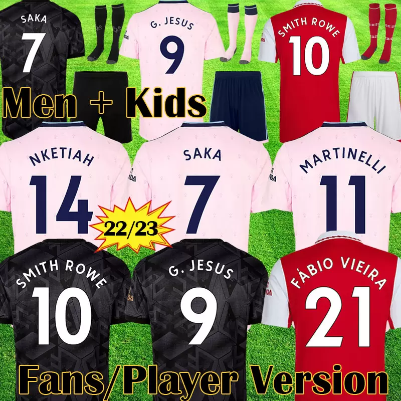 

G.JESUS 22 23 SMITH ROWE SAKA soccer jersey Fans Player THOMAS ArSen MARTINELLI TIERNEY 2022 2023 football shirt Men Kids kit sets ODEGAARD Nketiah FABIO VIEIRA, 22/23 men away