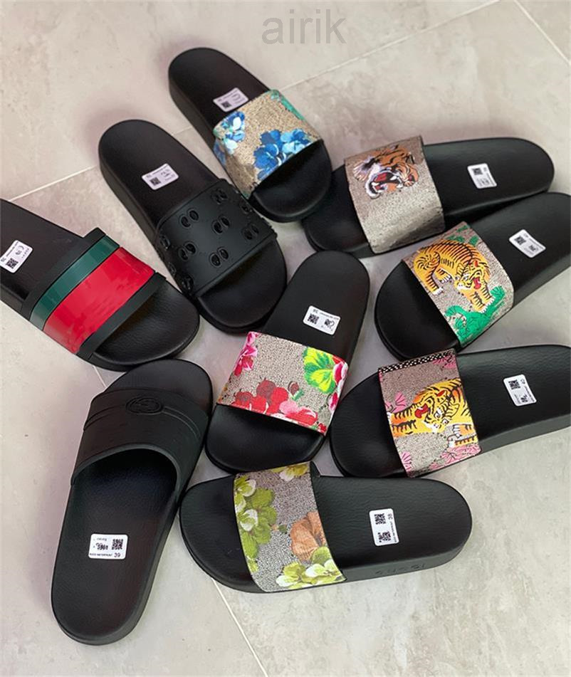 

Men rubber slides slippers designer flip flops women sandal Tiger Floral brocade flat slipper striped Bee original sandals Summer Beach luxue, Color 10