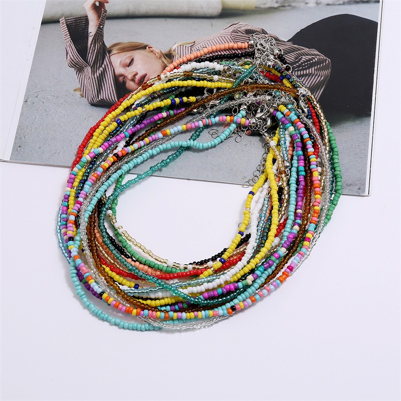 

Bohemia Handmade Rainbow Seed Beaded Necklace Women's Fashion Wild Sweet Colorful Collar Choker Necklaces Jewelry Gift 302 D3