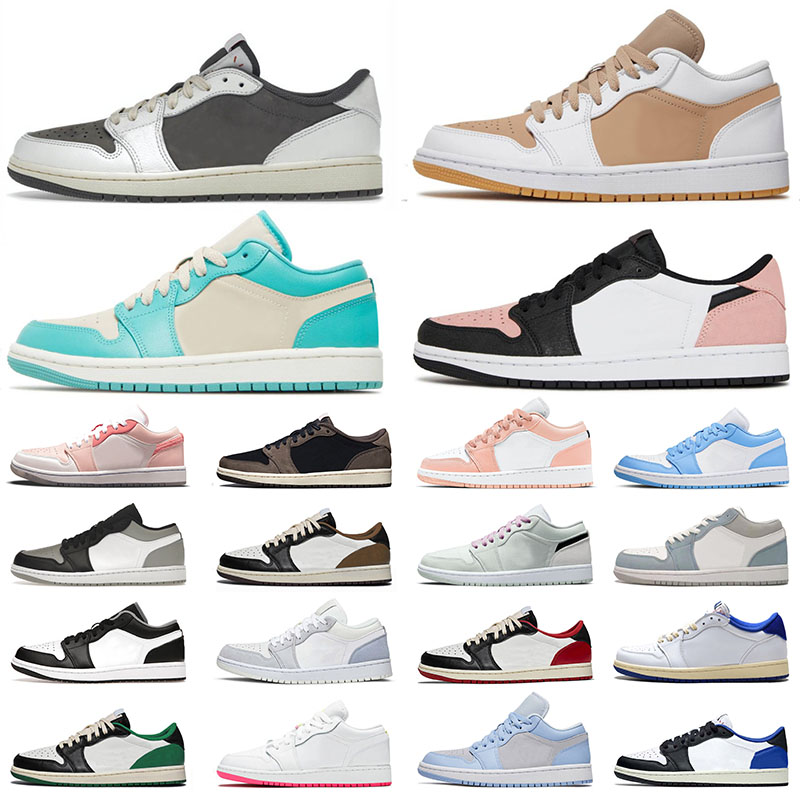 

Original Jumpman 1 1s Low Designer Basketball Shoes for Mens Womens Reverse Mocha Mighty Swooshers Pink Barely Green Hemp White Sports, 36-46 travis scotts x fragment