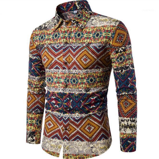 

Tide Autumn Men's Casual Fashion Slim Long-sleeved Shirt Male Leisure Business Plus Size Men Flower Shirts, Cs 13