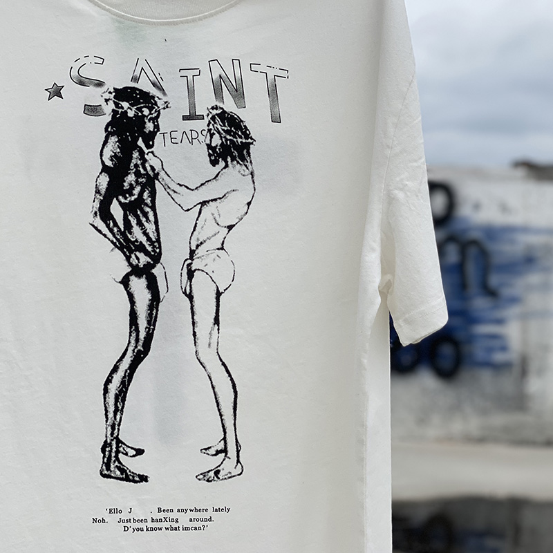 

Plus Size T shirts Mans Vintage T-shirts Saint Michael Jesus Print Hip Hop Man Summer Bottom Tee Men Women Oversized T-shirt Streetwear Unisex Loose Tees Youth Tops, White