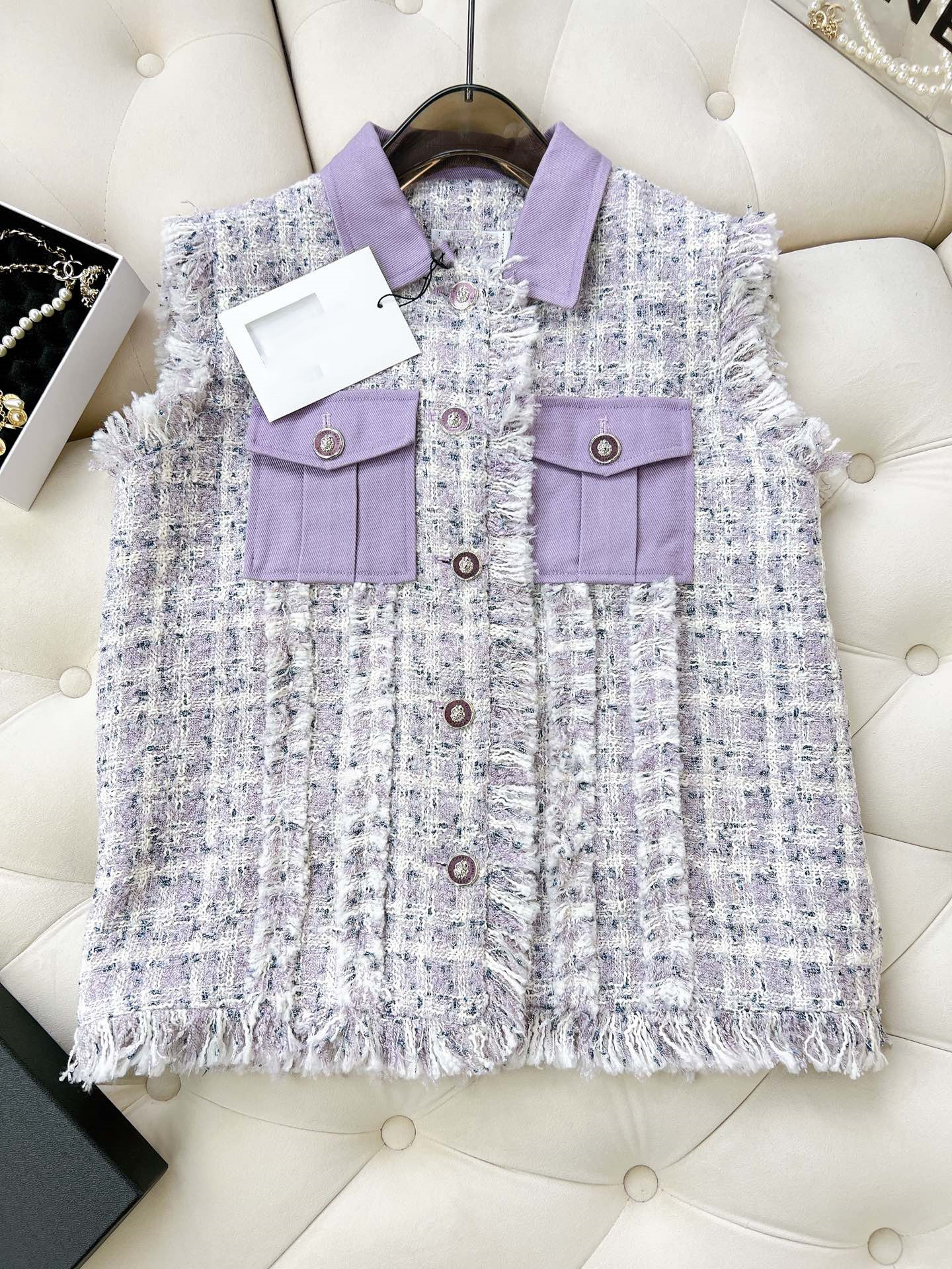 

2022 new Women's Jackets European luxury designer designs taro purple vest, Multi